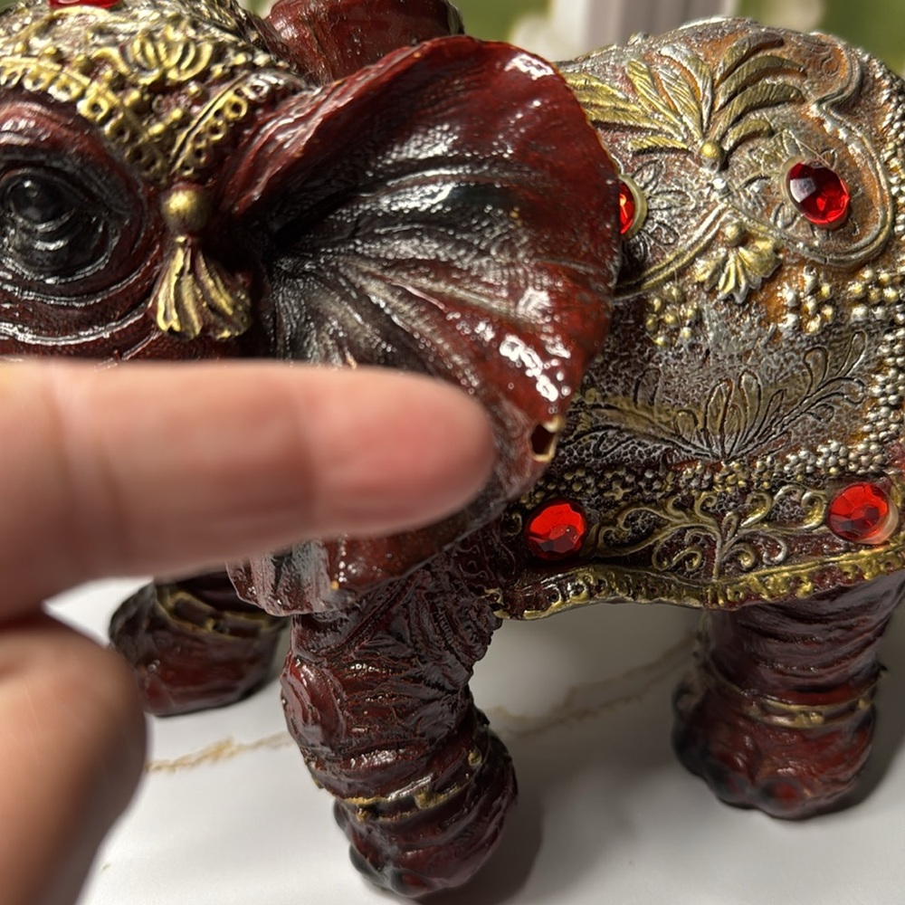 Decorative Elephant Figurine with Gold Accents - Picture 4 of 17